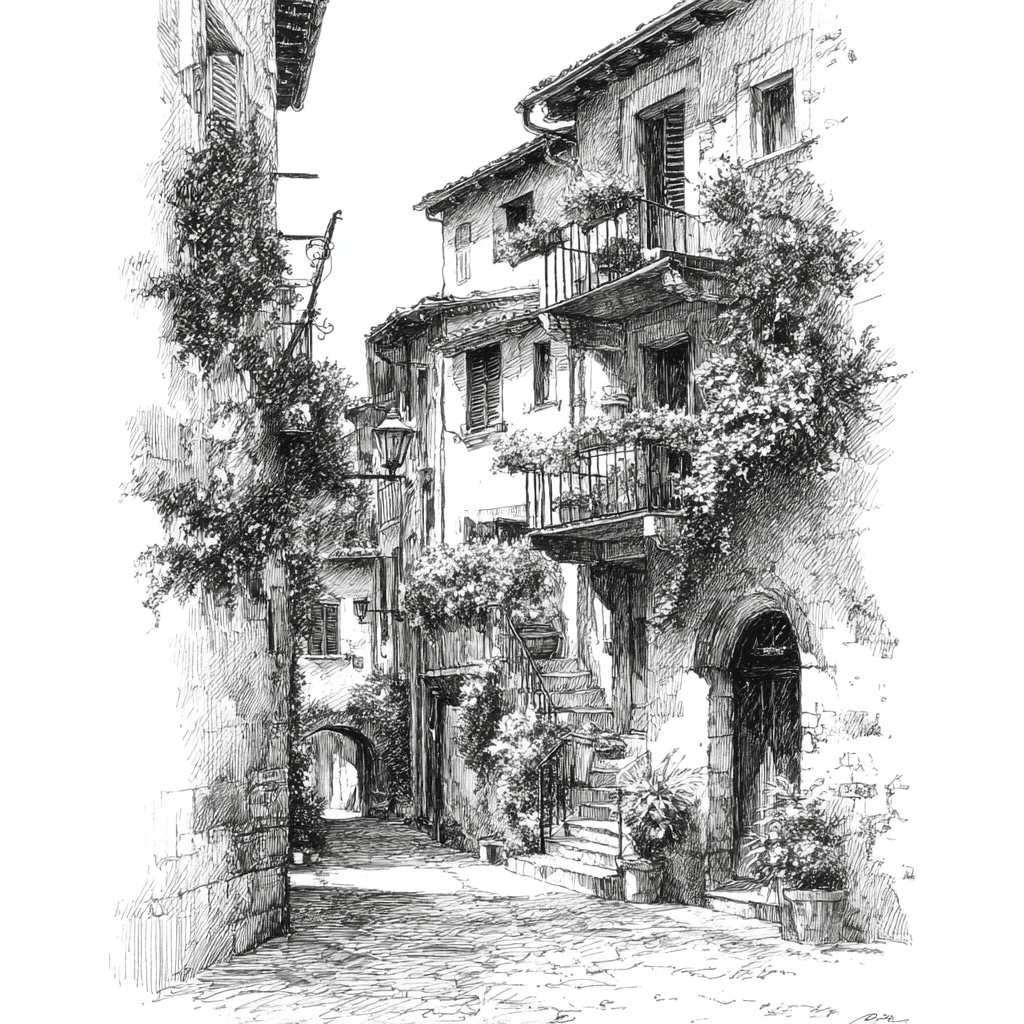 Elegant pencil and ink sketch - black and white custom artwork print